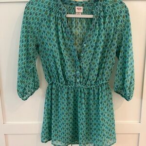 Mossimo Supply Co. Teal Sheer Button-Up Top